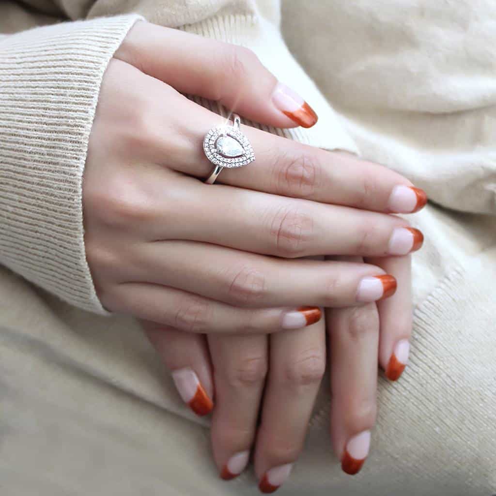 Brass CZ Pear Double Halo Ring 3W1453 | The Stainless Jewelry view 10