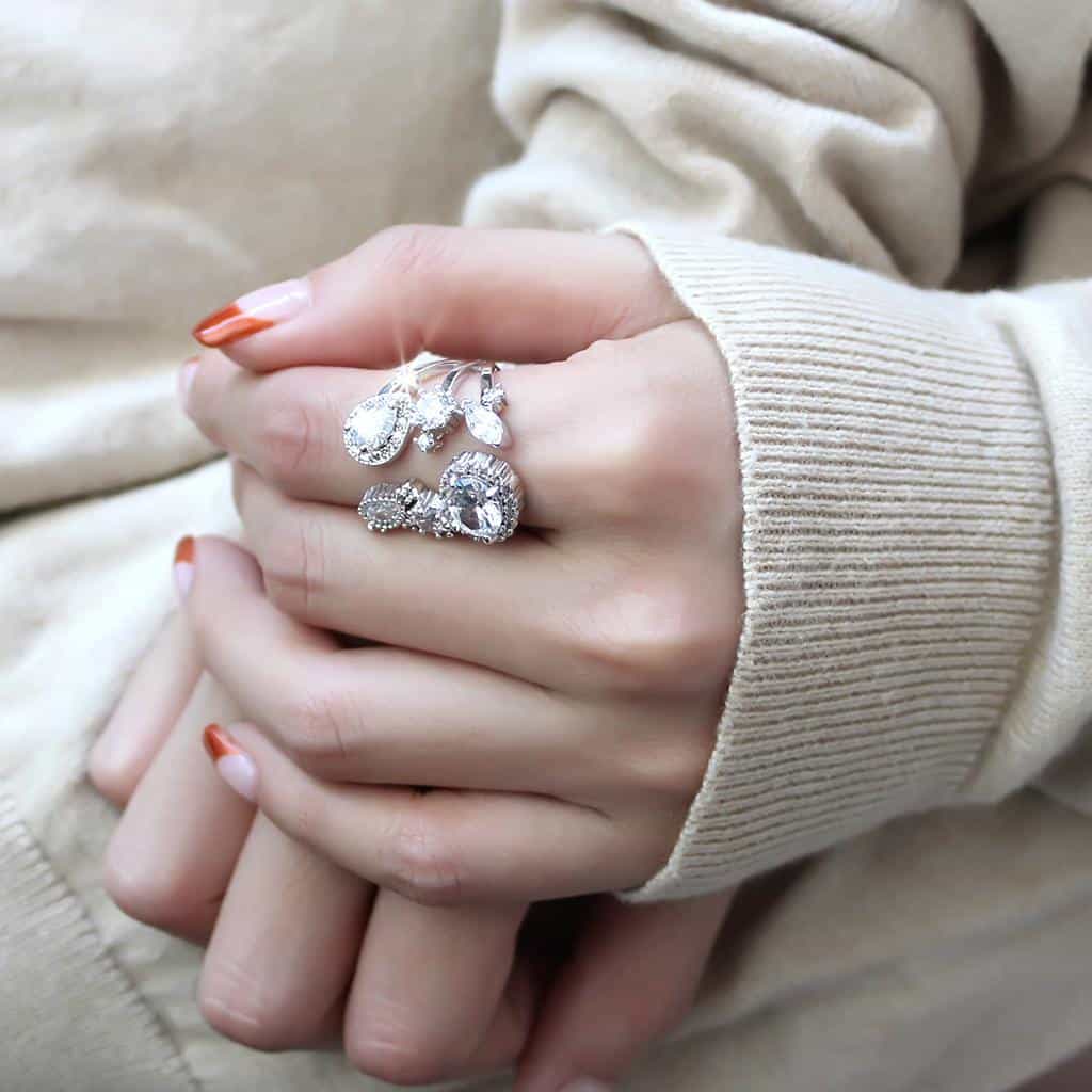 Brass CZ Oval Marquise Open Cuff Ring | The Stainless Jewelry view 10