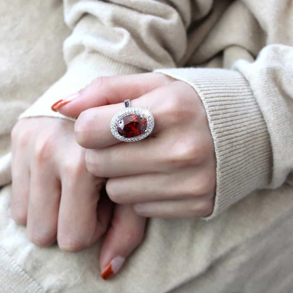 Brass Garnet Oval Double Halo Ring | The Stainless Jewelry view 10
