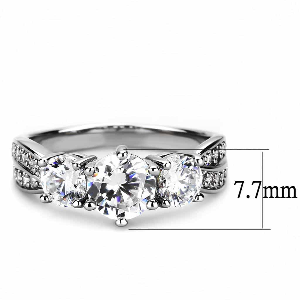Brass CZ Round Three-Stone Pavé Band Ring | The Stainless Jewelry view 7