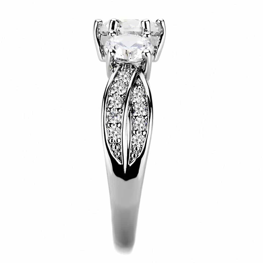 Brass CZ Round Three-Stone Pavé Band Ring | The Stainless Jewelry view 9