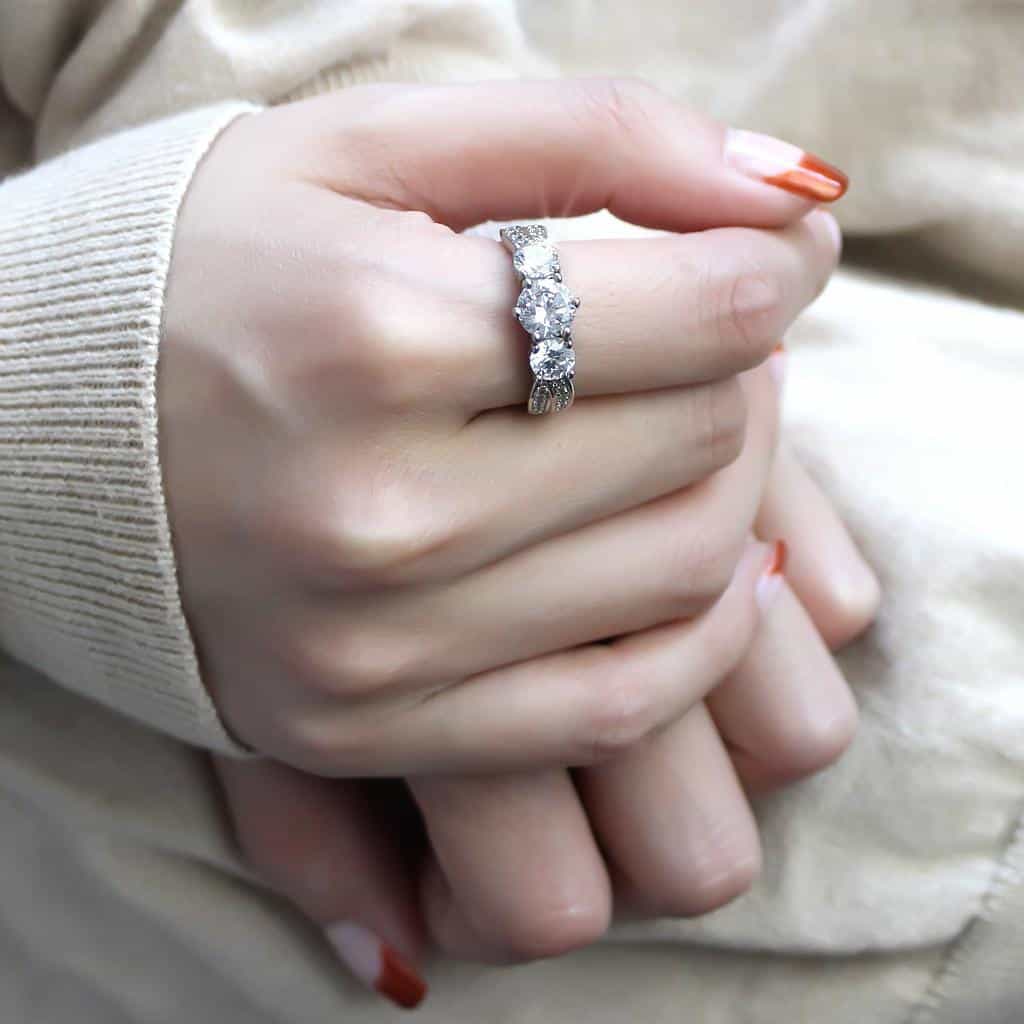 Brass CZ Round Three-Stone Pavé Band Ring | The Stainless Jewelry view 5