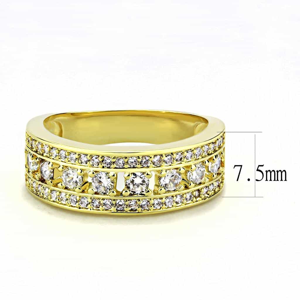 Brass Gold CZ Multi-Row Wide Band Ring | The Stainless Jewelry view 2
