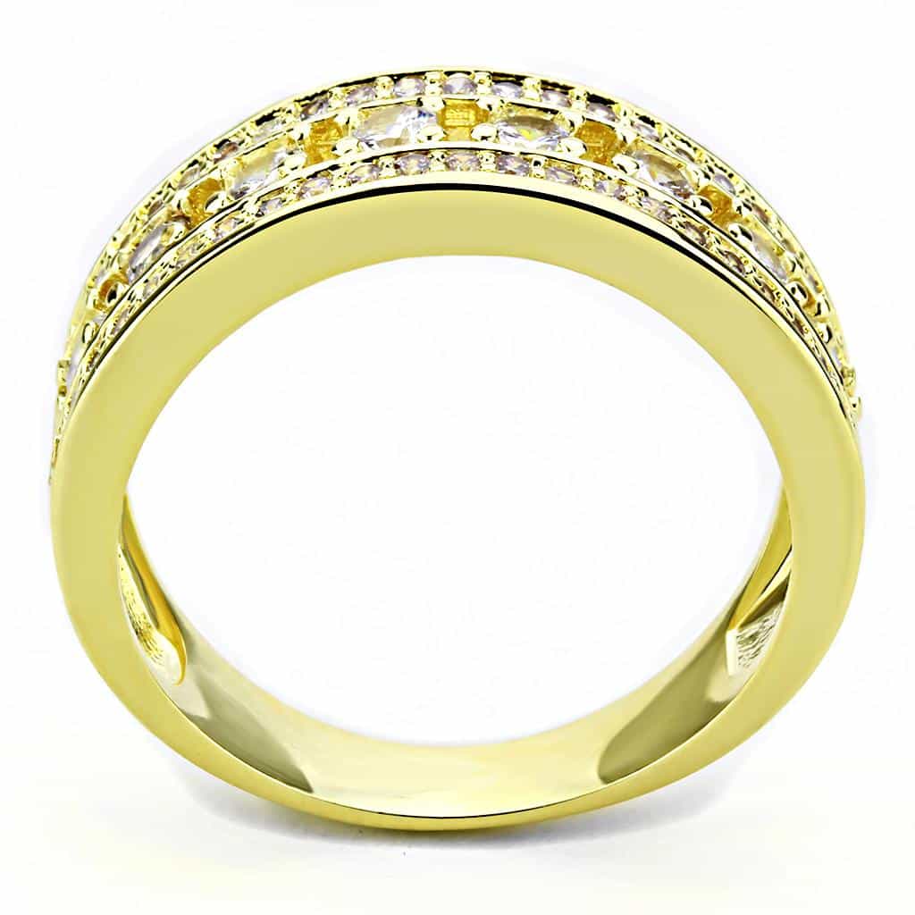 Brass Gold CZ Multi-Row Wide Band Ring | The Stainless Jewelry view 3