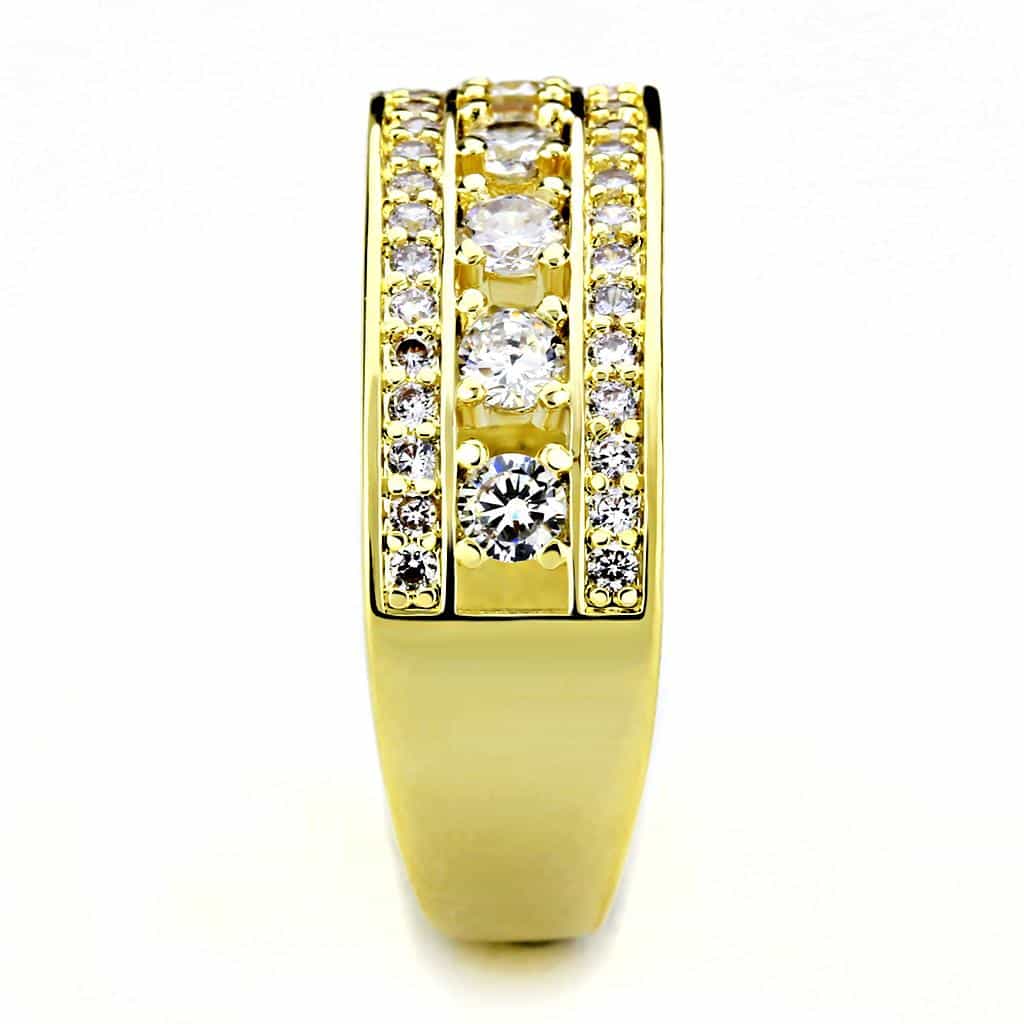 Brass Gold CZ Multi-Row Wide Band Ring | The Stainless Jewelry view 4