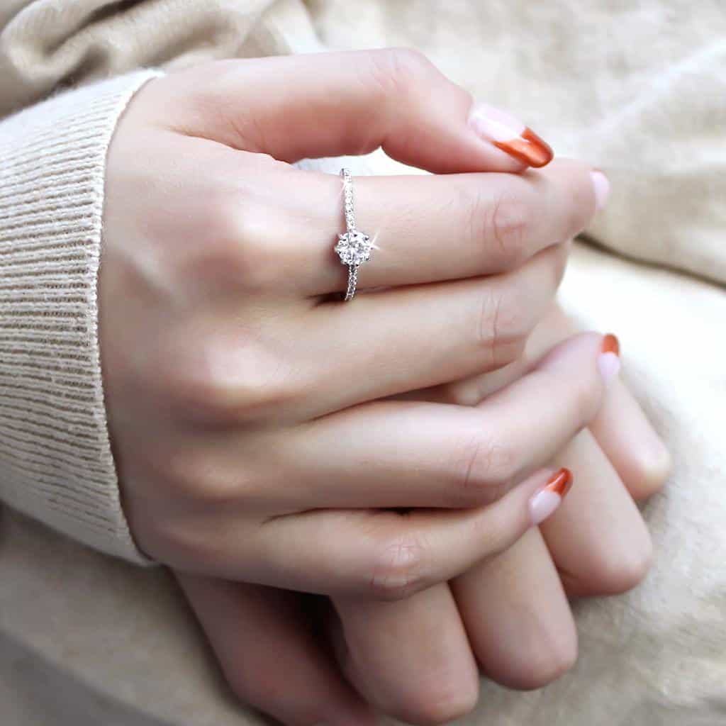 Brass CZ Round Solitaire Cathedral Pavé Ring view 5