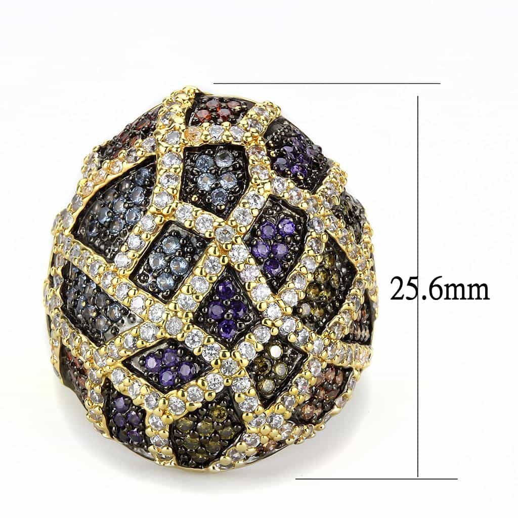 Brass Multi-Color CZ Mosaic Wide Dome Ring view 2