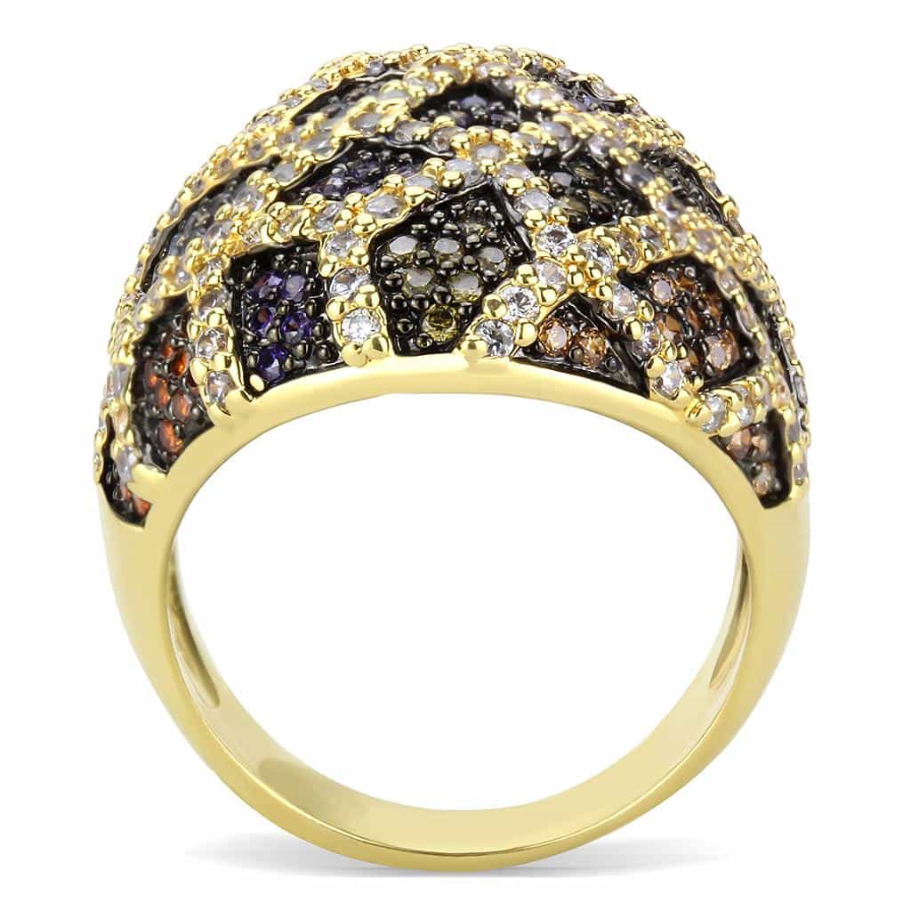 Brass Multi-Color CZ Mosaic Wide Dome Ring view 3