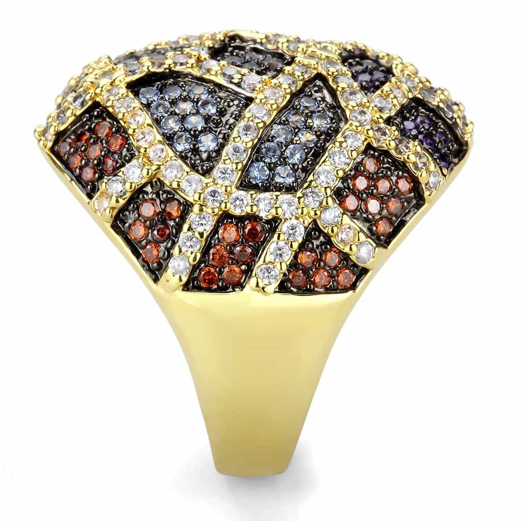 Brass Multi-Color CZ Mosaic Wide Dome Ring view 4