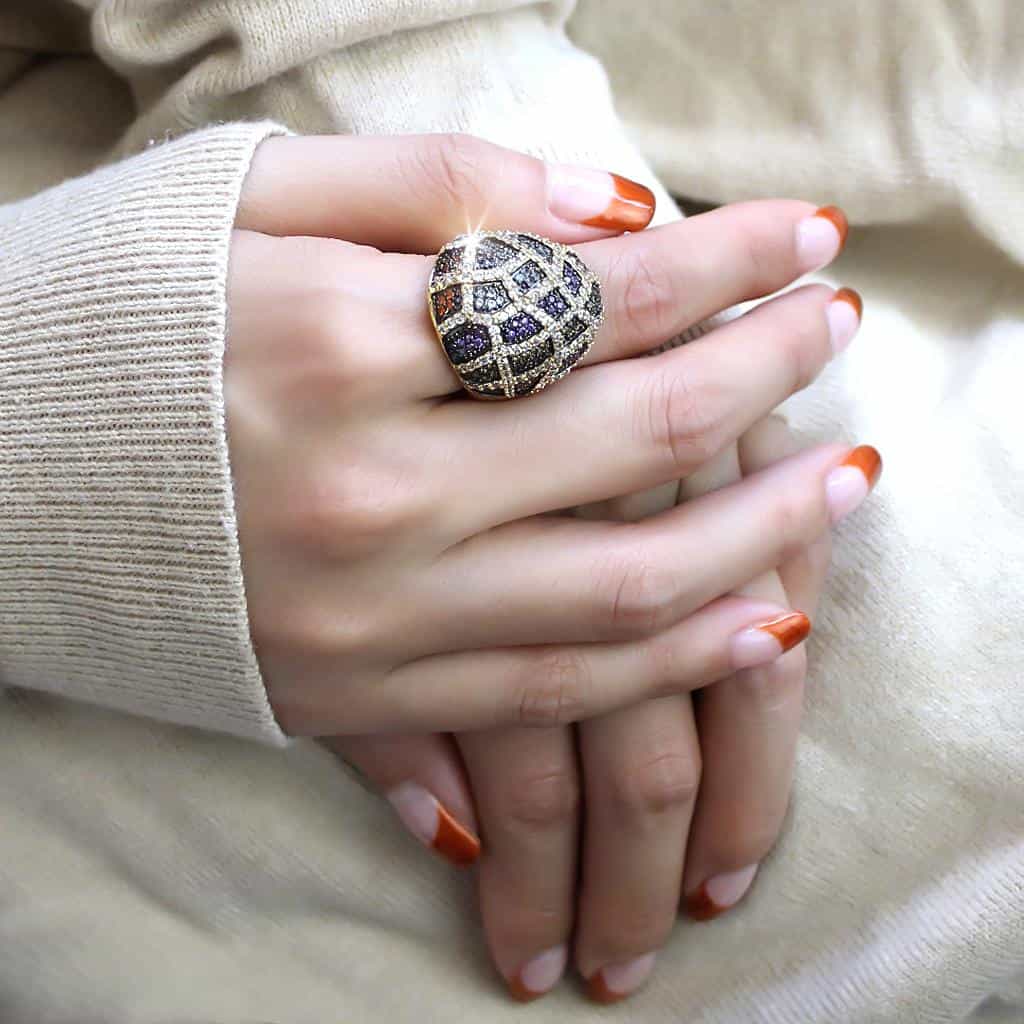 Brass Multi-Color CZ Mosaic Wide Dome Ring view 5