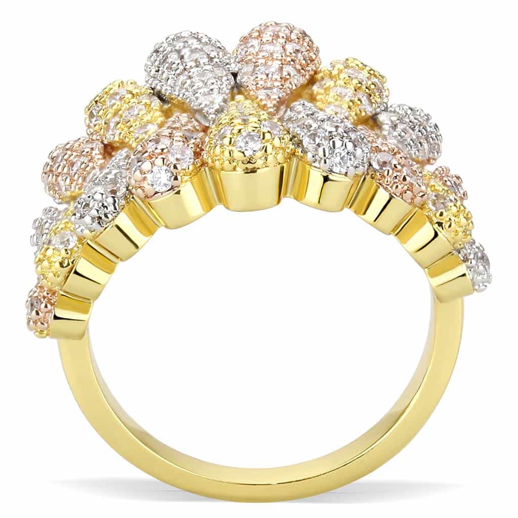 Brass Tri-Tone CZ Cluster Crossover Wide Ring view 8