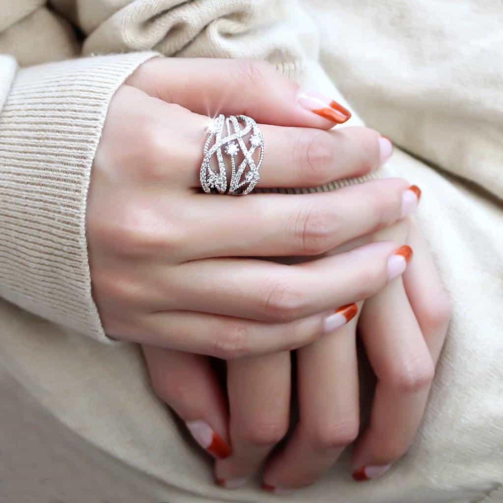 Brass CZ Open Lattice Crossover Wide Ring | The Stainless Jewelry view 10