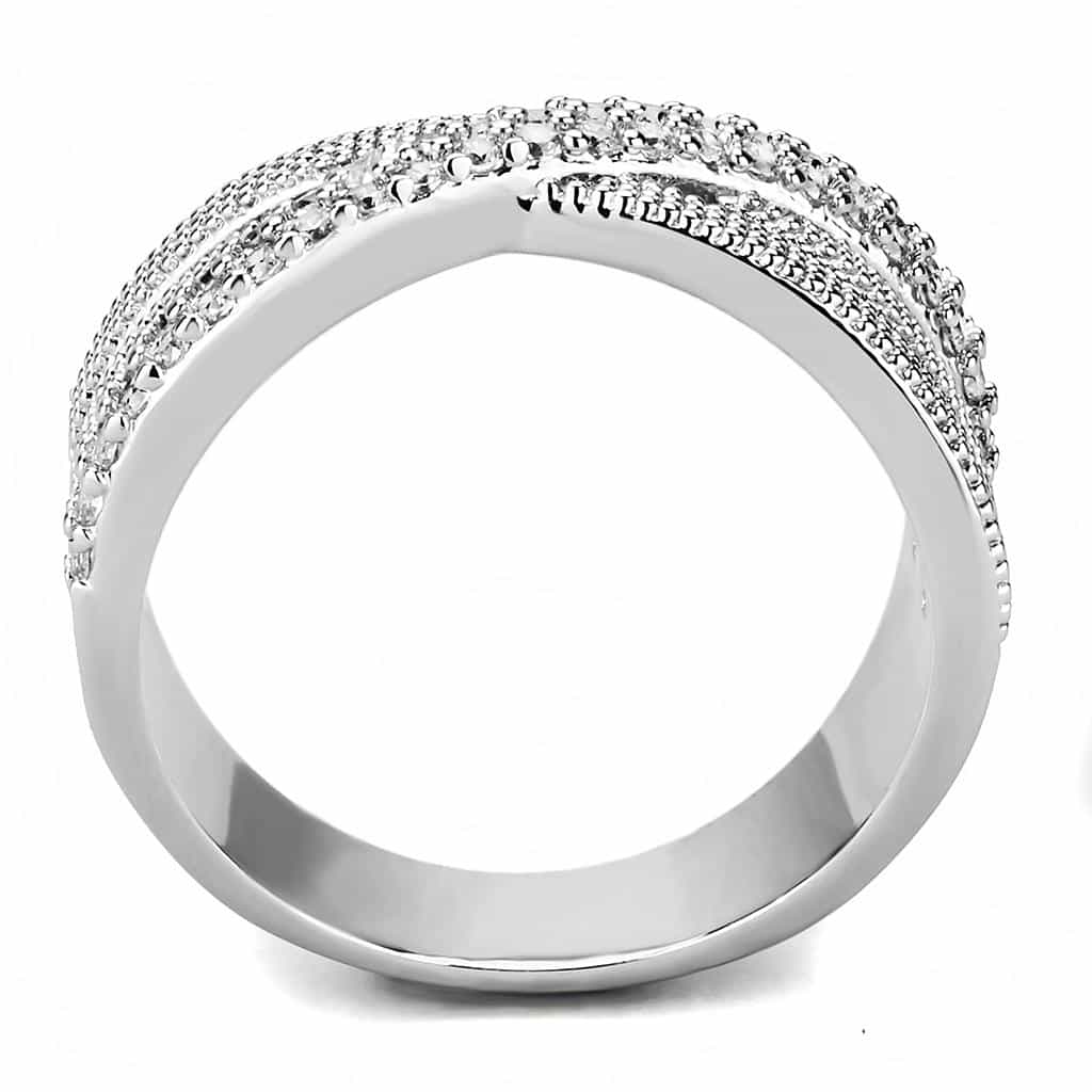 Brass CZ Milgrain Pavé Crossover Wide Ring view 8