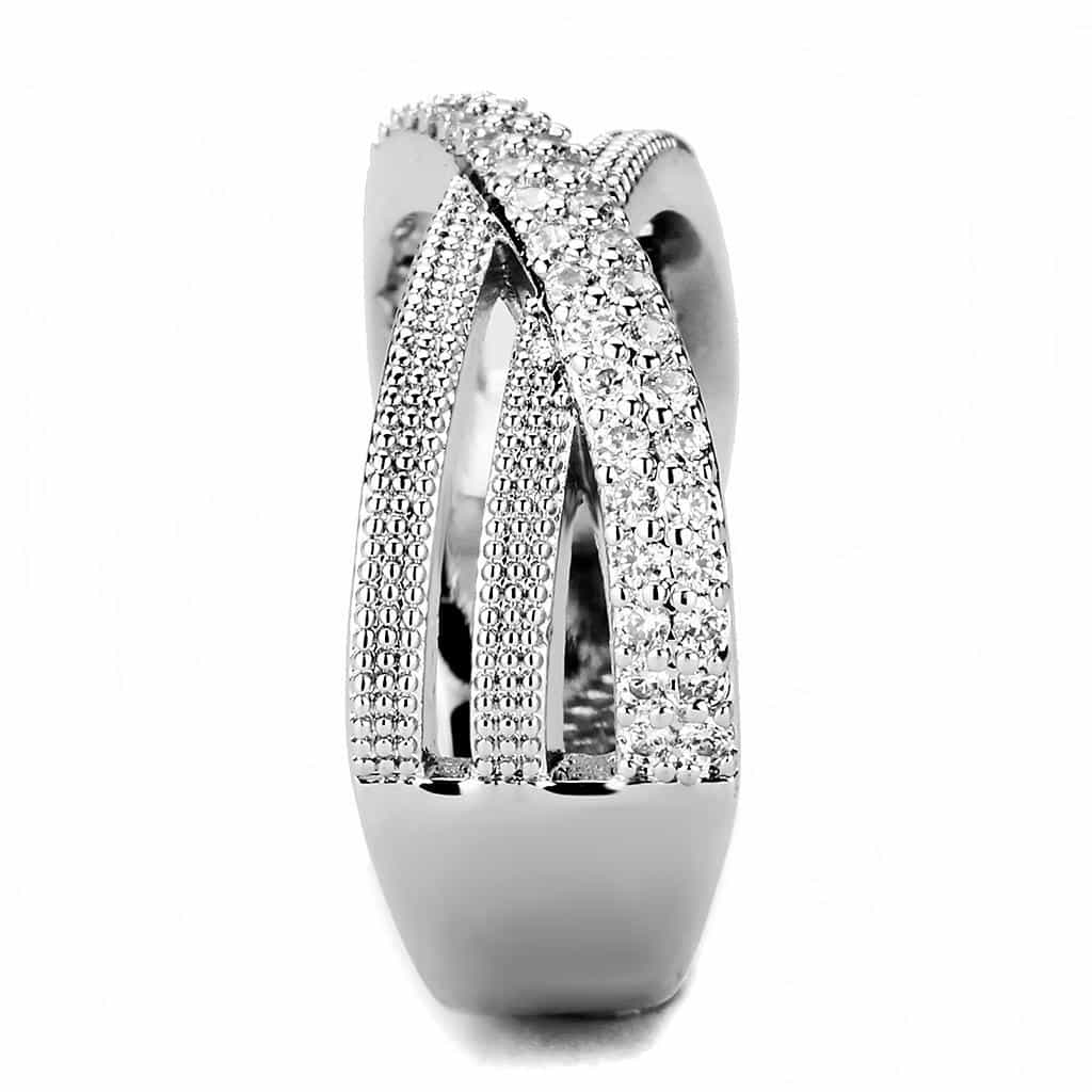 Brass CZ Milgrain Pavé Crossover Wide Ring view 4