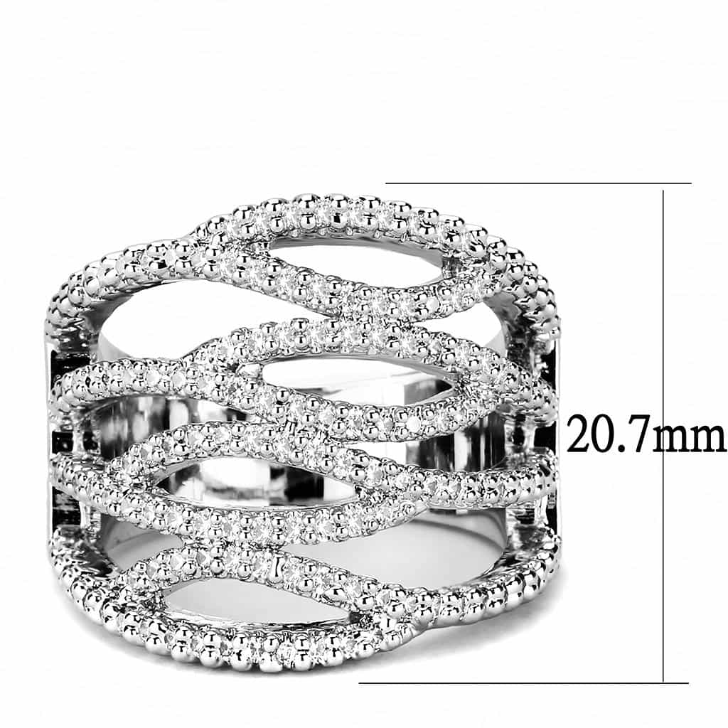 Brass CZ Multi-Row Wave Crossover Wide Ring view 7