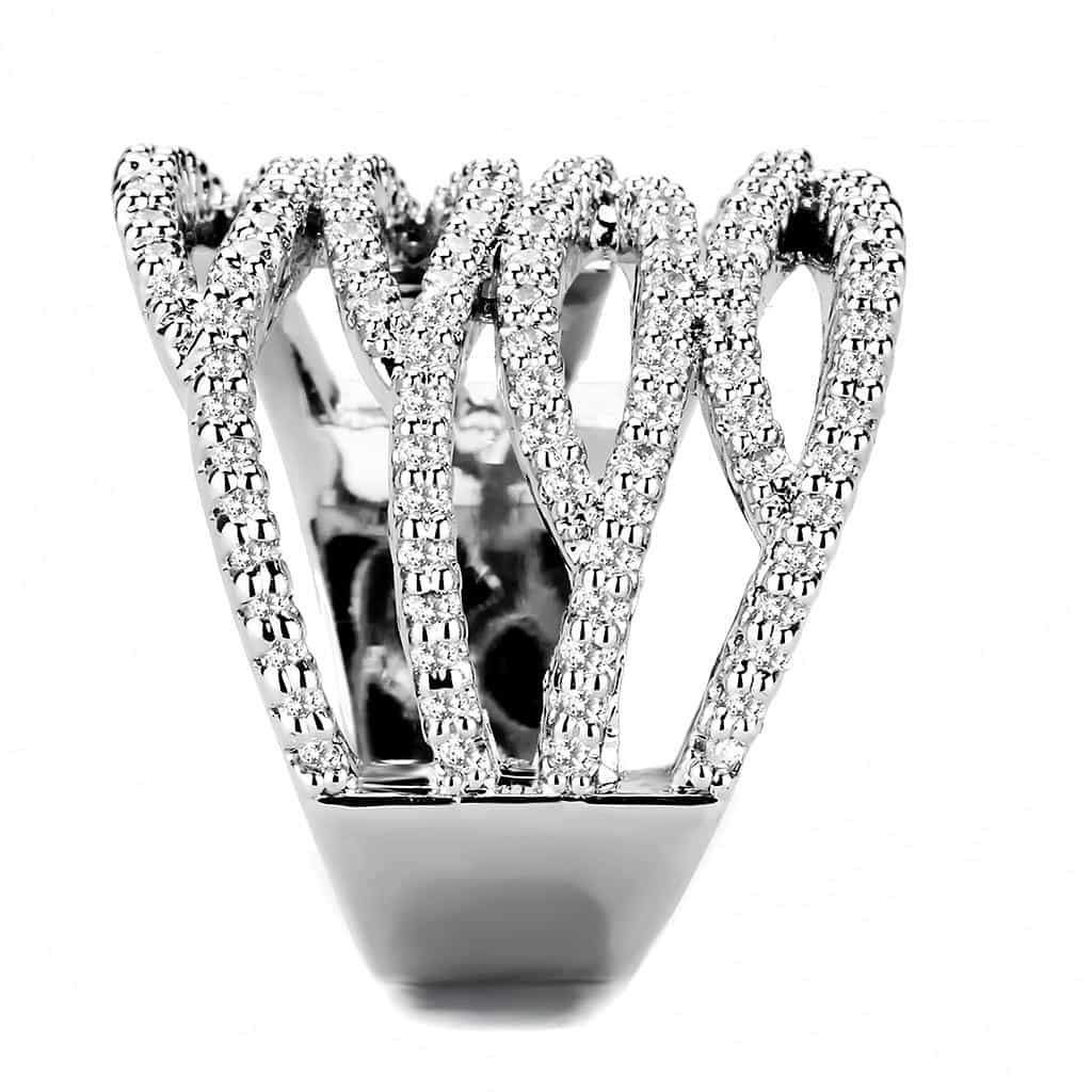 Brass CZ Multi-Row Wave Crossover Wide Ring view 9