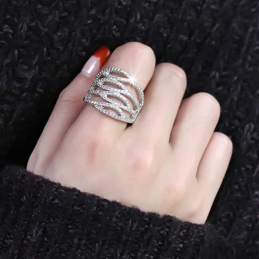 Brass CZ Multi-Row Wave Crossover Wide Ring view 10