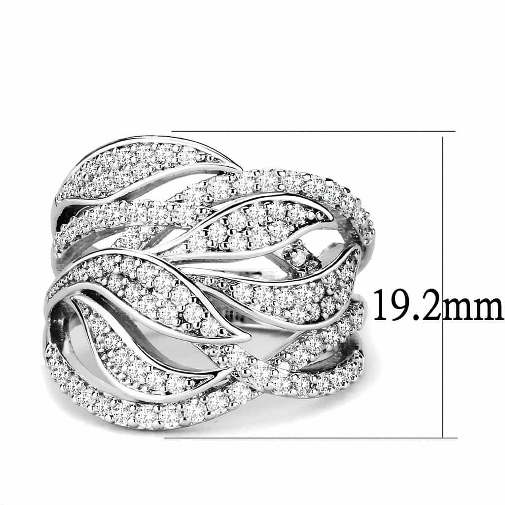 Brass CZ Pavé Leaf Feather Wide Ring | The Stainless Jewelry view 2