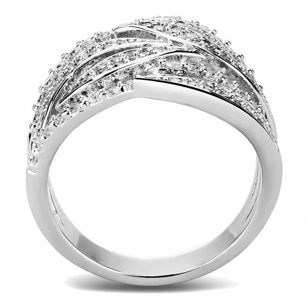 Brass CZ Pavé Leaf Feather Wide Ring | The Stainless Jewelry view 3