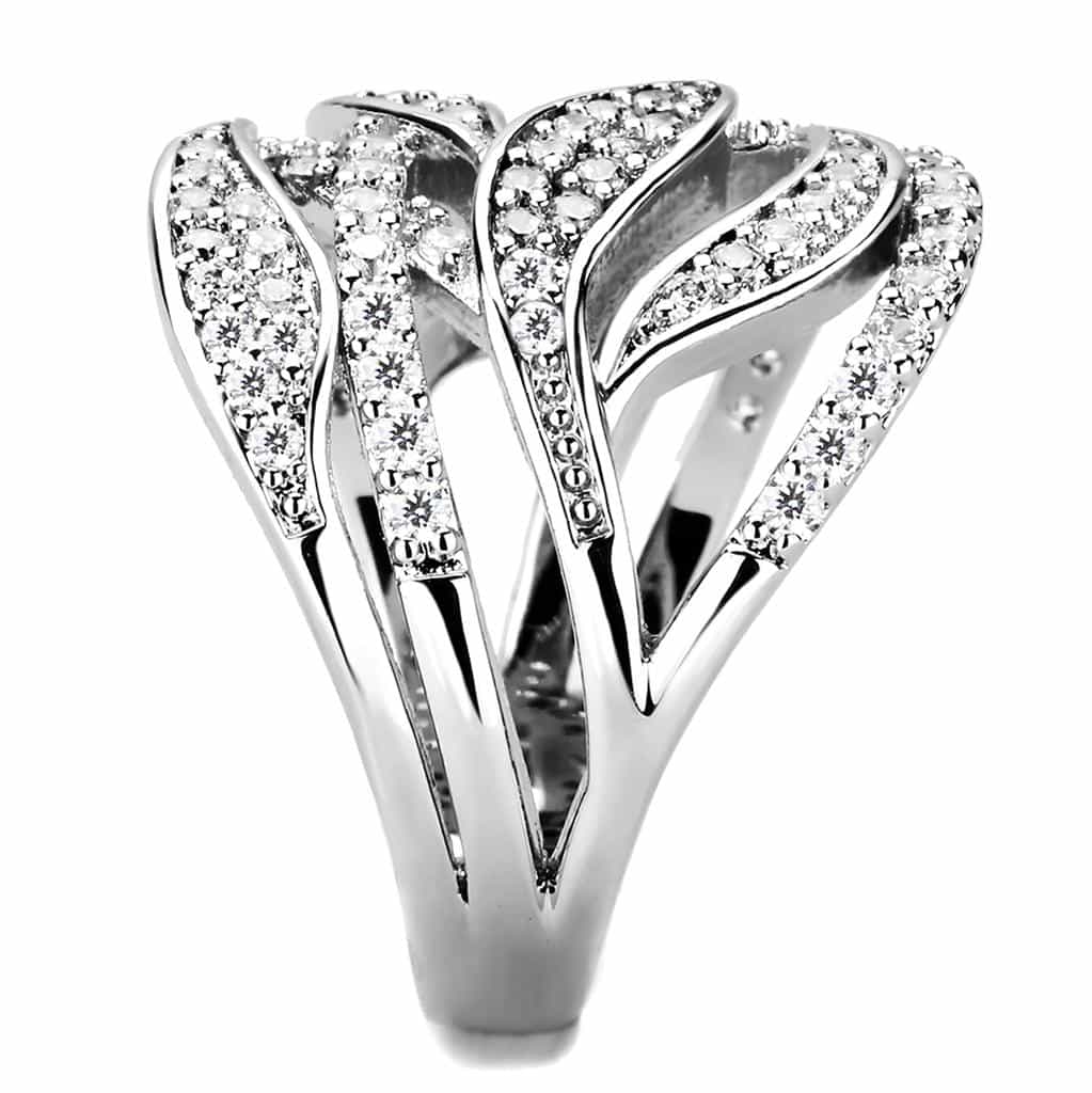 Brass CZ Pavé Leaf Feather Wide Ring | The Stainless Jewelry view 9