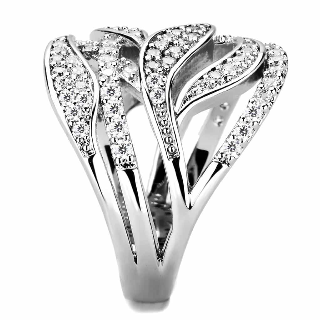 Brass CZ Pavé Leaf Feather Wide Ring | The Stainless Jewelry view 4