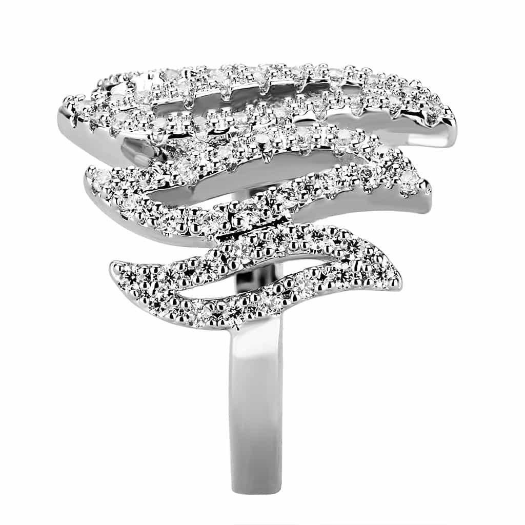 Brass CZ Pavé Triple Wave Wide Ring | The Stainless Jewelry view 9