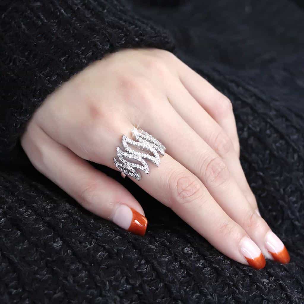 Brass CZ Pavé Triple Wave Wide Ring | The Stainless Jewelry view 5
