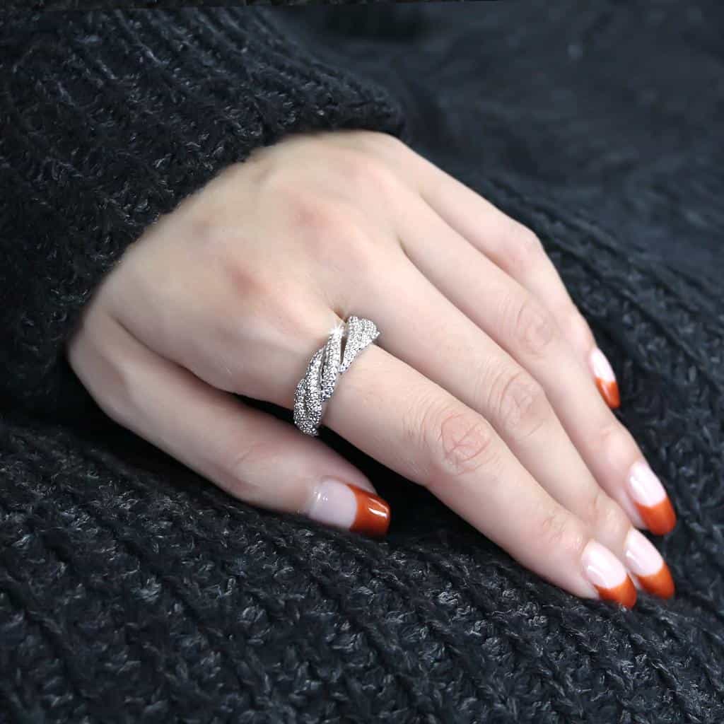 Brass CZ Pavé Braided Crossover Wide Ring | The Stainless Jewelry view 10
