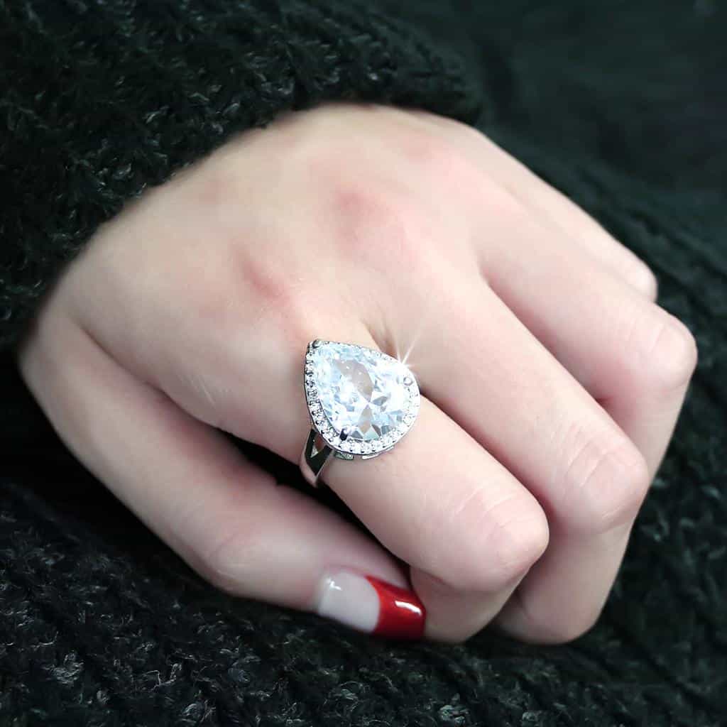 Brass CZ Pear Halo Pavé Band Ring | The Stainless Jewelry view 10