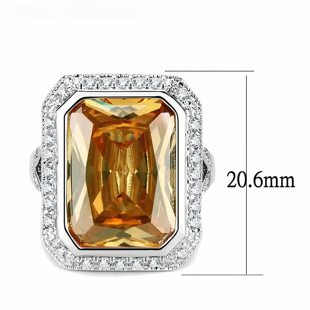 Brass Champagne CZ Princess-Cut Double Halo Ring view 7