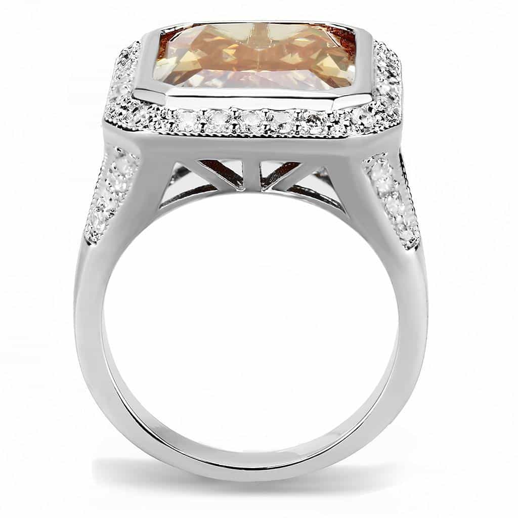 Brass Champagne CZ Princess-Cut Double Halo Ring view 3