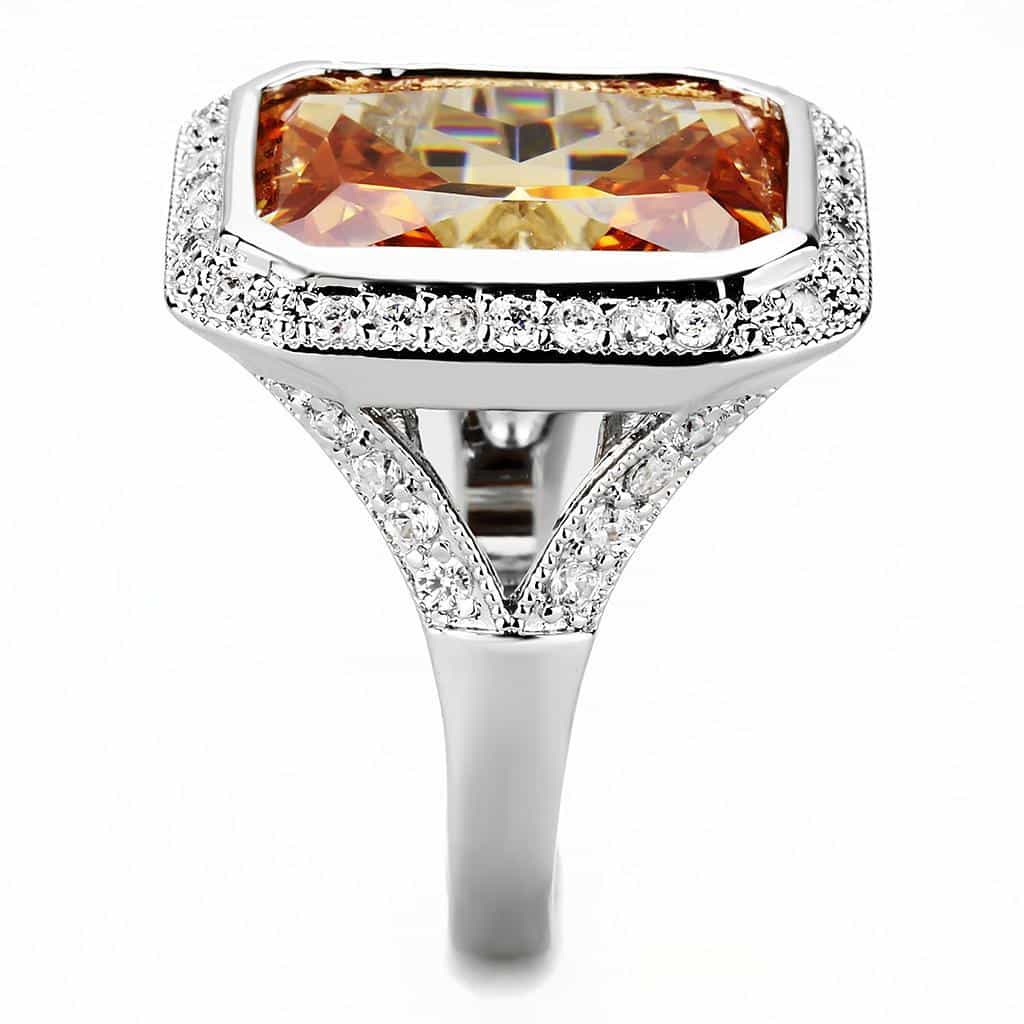Brass Champagne CZ Princess-Cut Double Halo Ring view 4