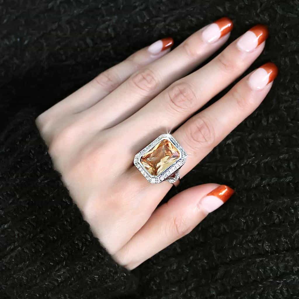 Brass Champagne CZ Princess-Cut Double Halo Ring view 10