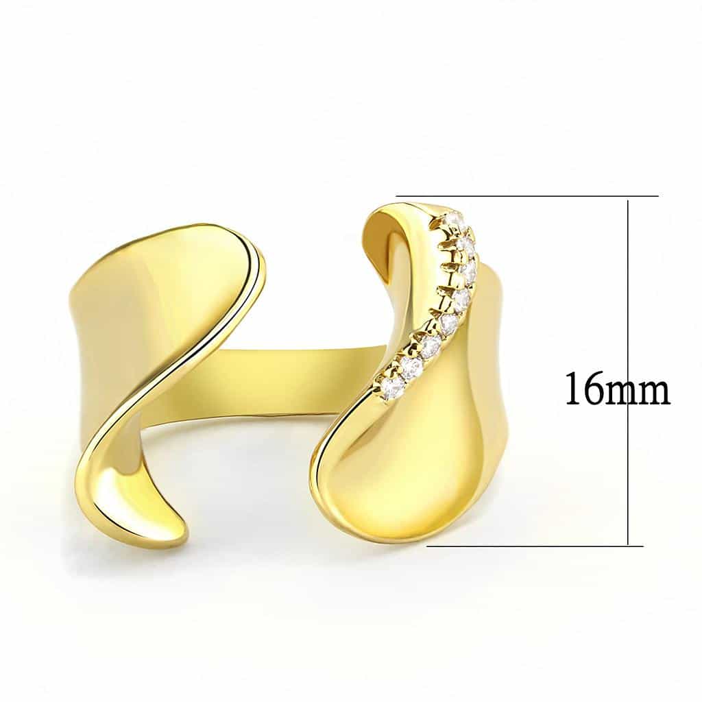Brass Gold CZ Accent Open Cuff Ring | The Stainless Jewelry view 2