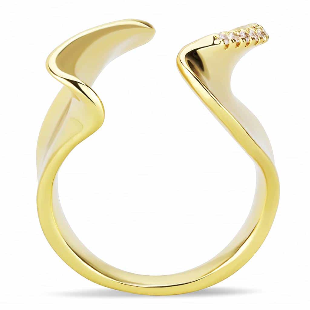Brass Gold CZ Accent Open Cuff Ring | The Stainless Jewelry view 3