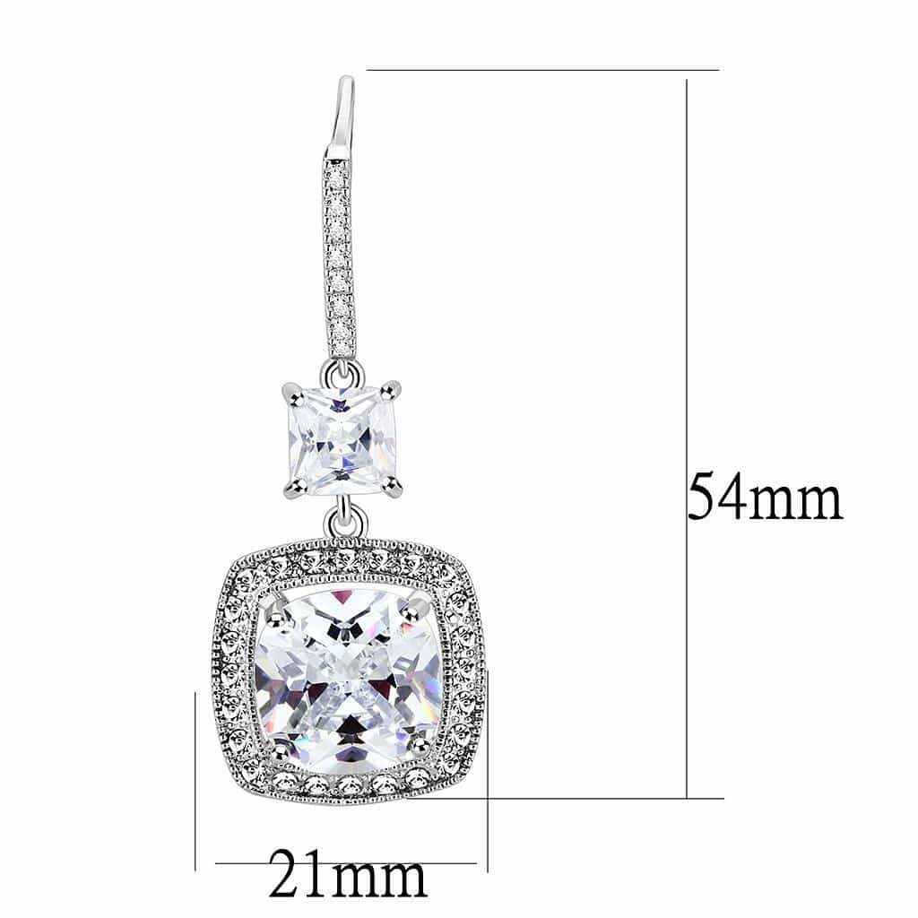 Brass CZ Princess-Cut Halo Hook Drop Earrings view 2