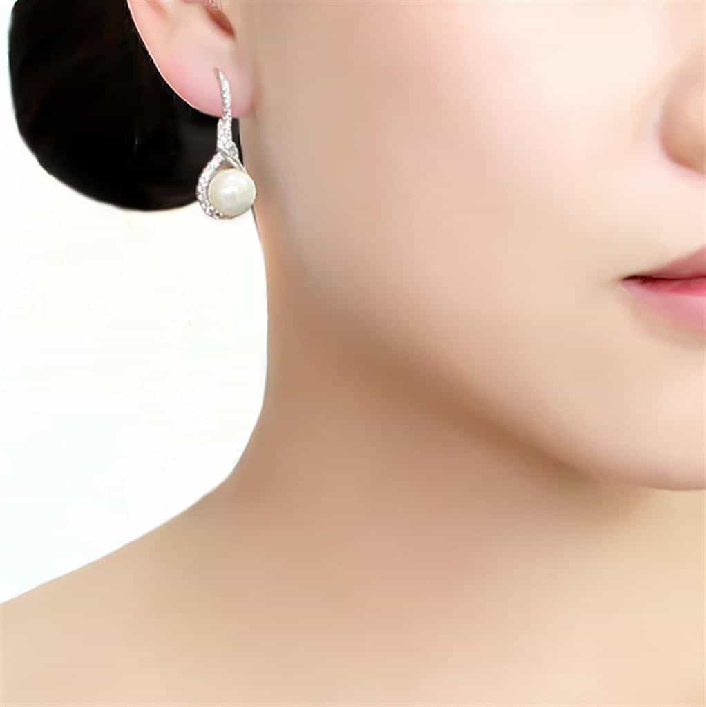 Brass Pearl CZ Swirl Hook Drop Earrings | The Stainless Jewelry view 3