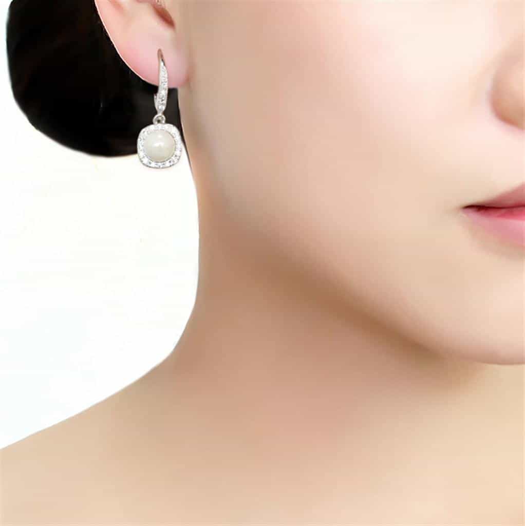 Brass Pearl CZ Round Halo Leverback Drop Earrings view 3