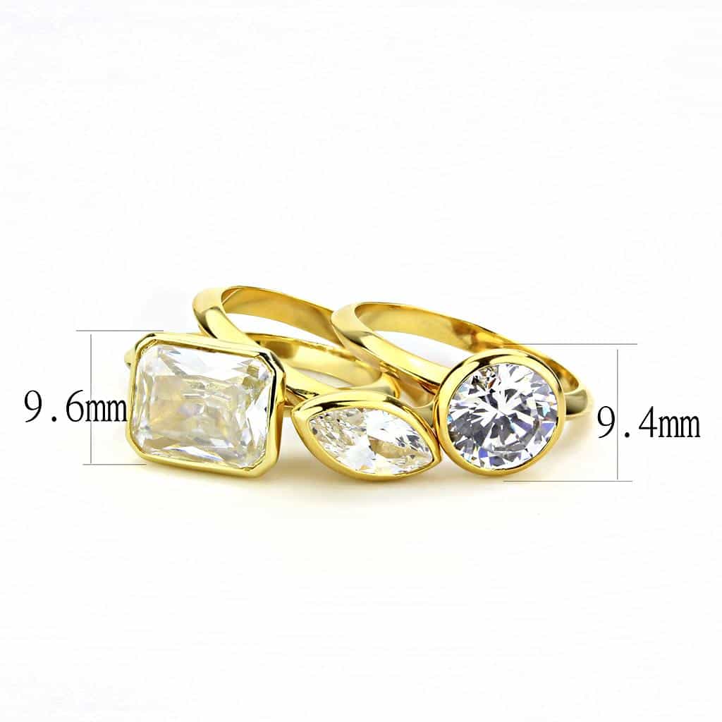 Brass Gold CZ Princess Bezel Two-Stone Stack Ring view 2
