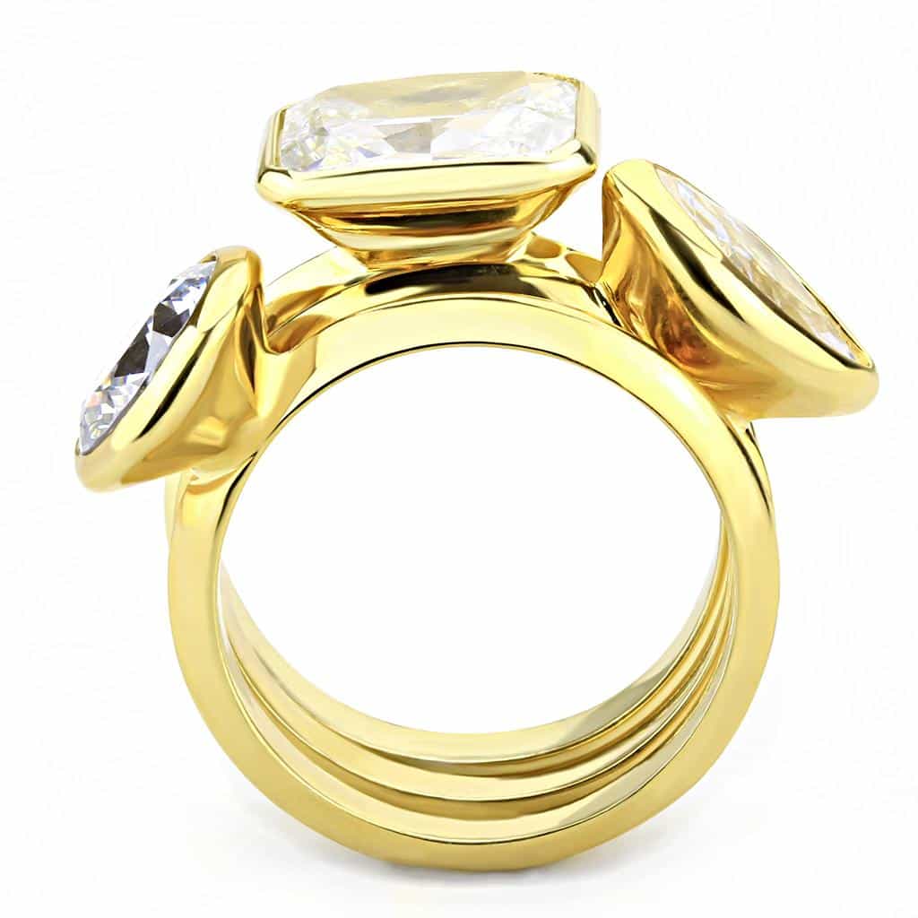 Brass Gold CZ Princess Bezel Two-Stone Stack Ring view 3