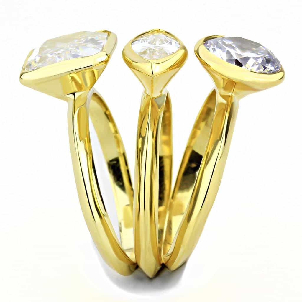 Brass Gold CZ Princess Bezel Two-Stone Stack Ring view 4