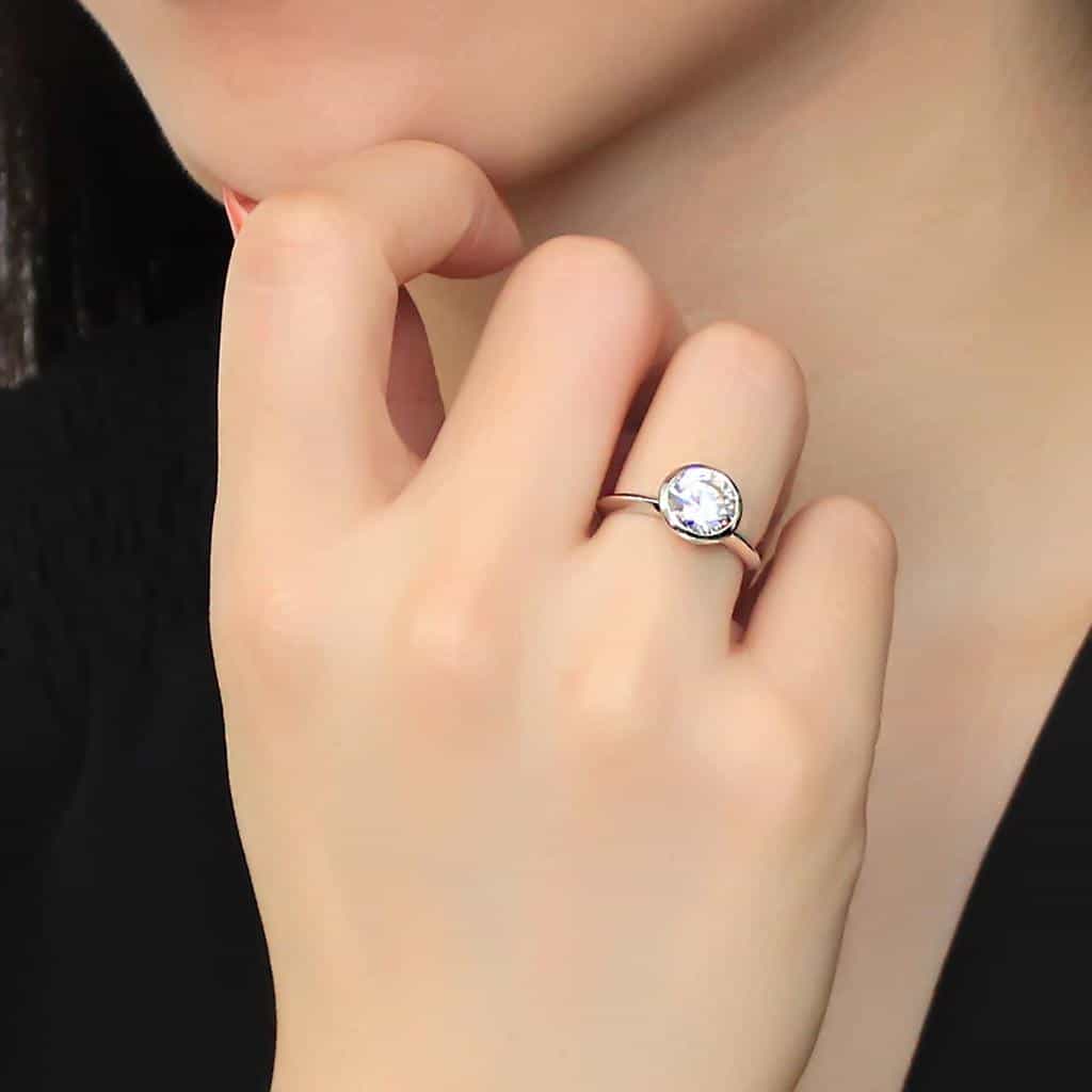 Brass CZ Round Bezel Solitaire Ring 3W1487 view 10