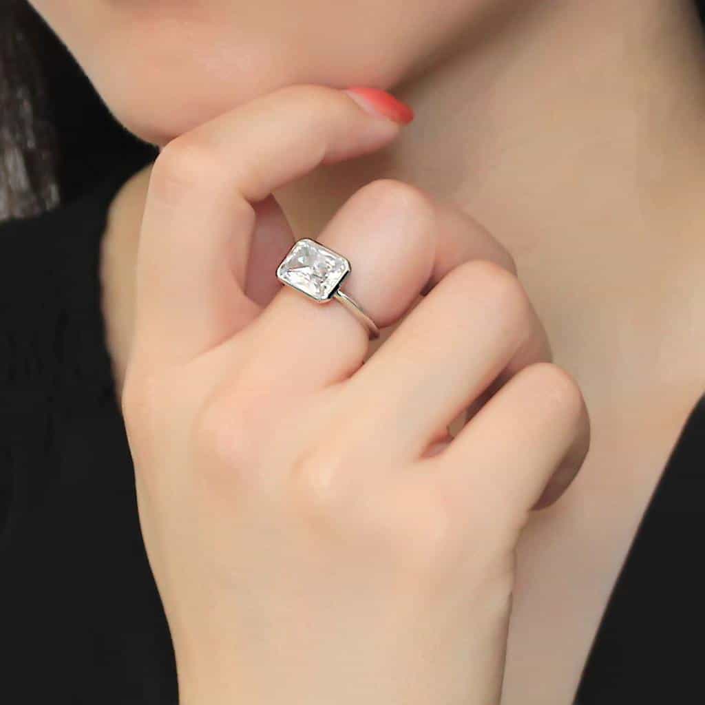 Brass CZ Princess Bezel Solitaire Ring | The Stainless Jewelry view 10