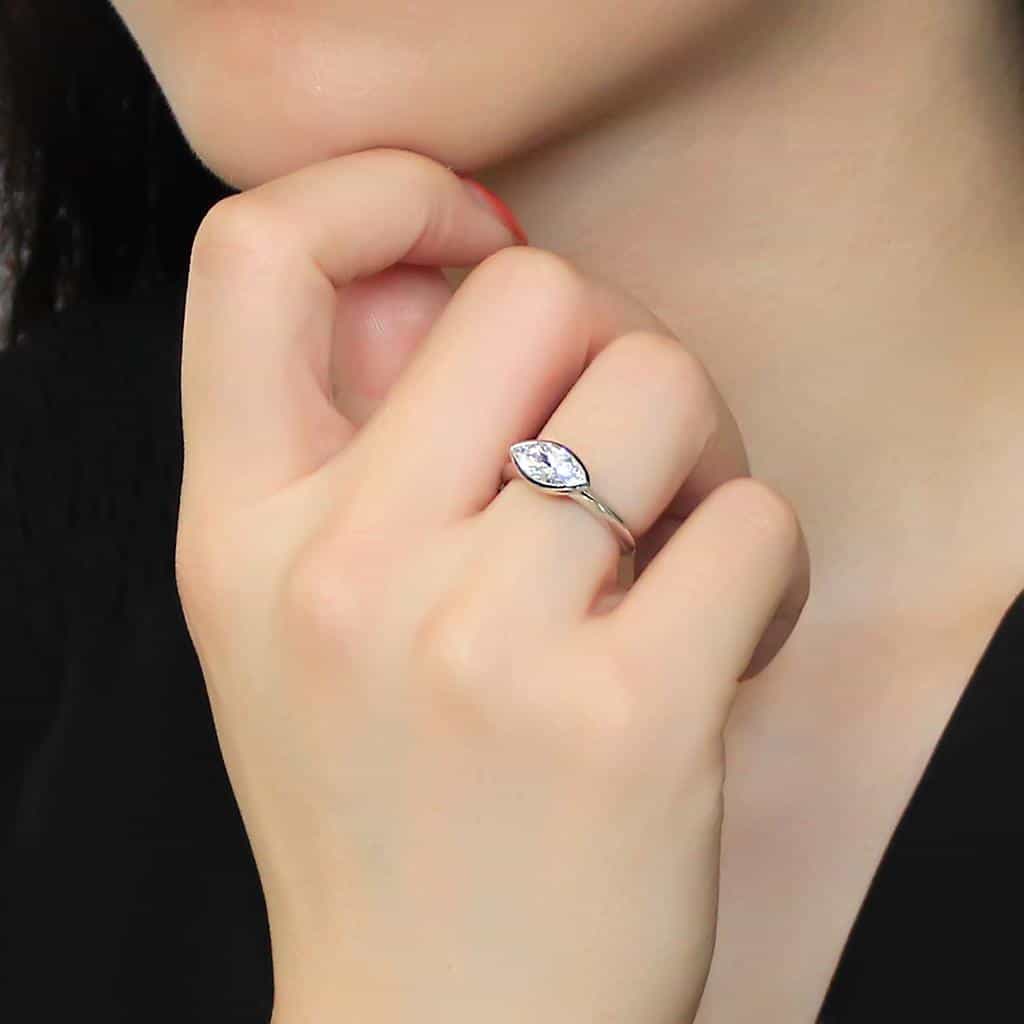 Brass CZ Marquise Bezel Solitaire Ring | The Stainless Jewelry view 10