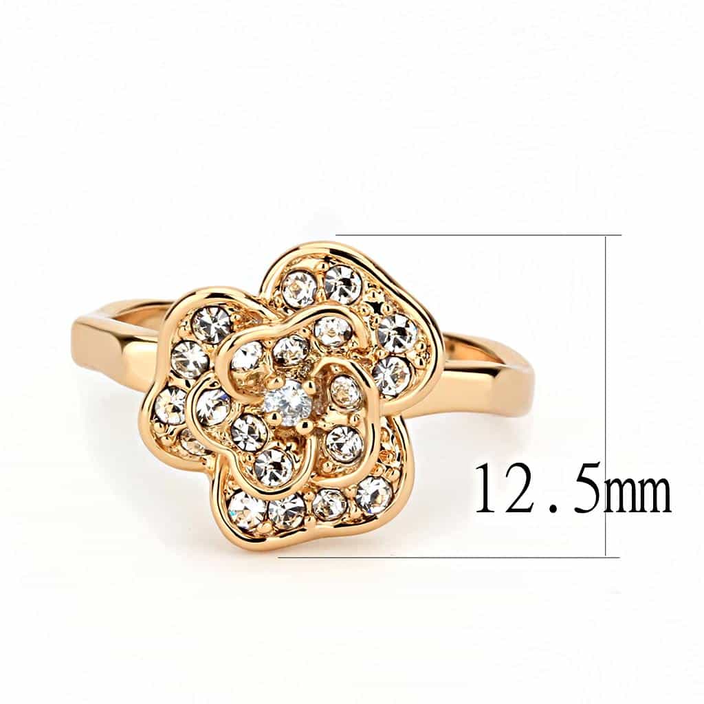 Brass Rose Gold CZ Camellia Flower Ring | The Stainless Jewelry view 7