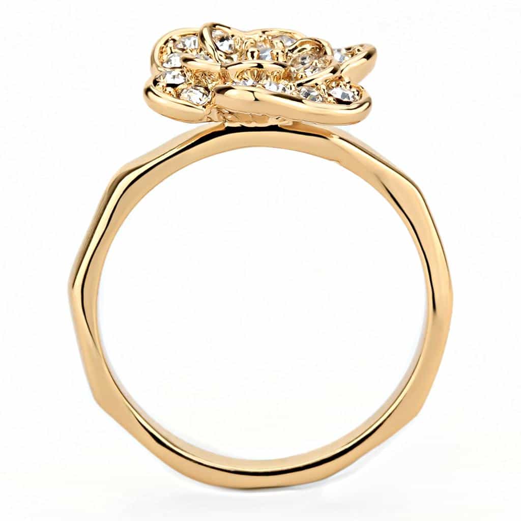 Brass Rose Gold CZ Camellia Flower Ring | The Stainless Jewelry view 8