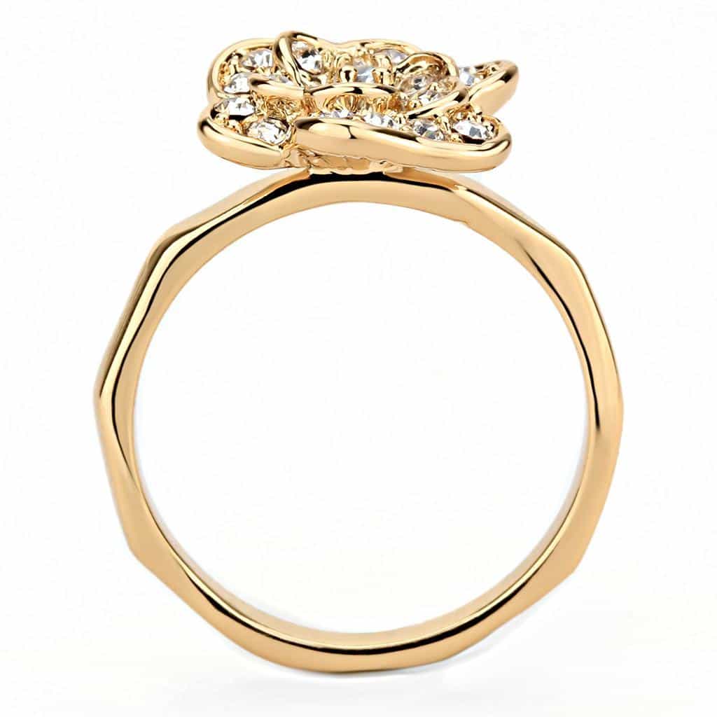 Brass Rose Gold CZ Camellia Flower Ring | The Stainless Jewelry view 3