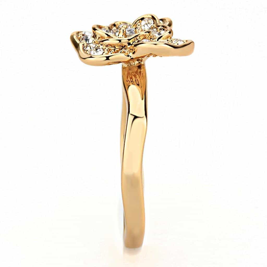 Brass Rose Gold CZ Camellia Flower Ring | The Stainless Jewelry view 4