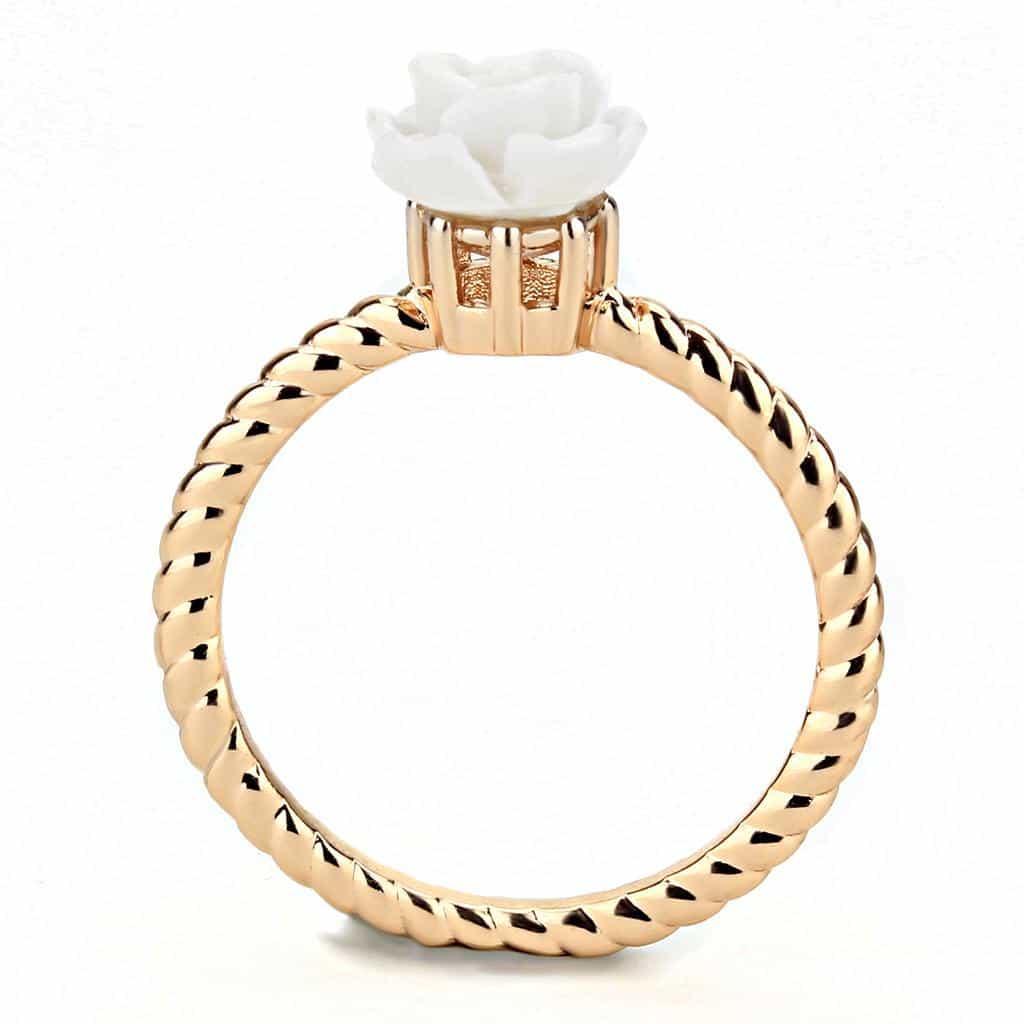 Brass Rose Gold White Rose Twisted Rope Ring view 3