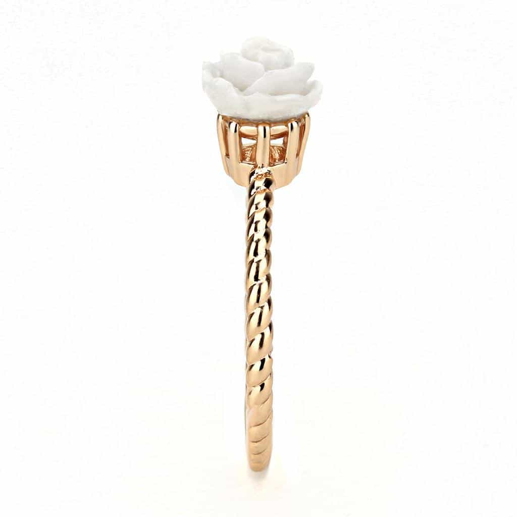 Brass Rose Gold White Rose Twisted Rope Ring view 4